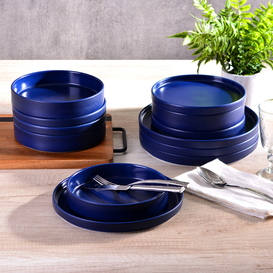 222 Fifth Kaden 12-Piece Modern Dinnerware Set - Service For 4, Plate & Bowl Set